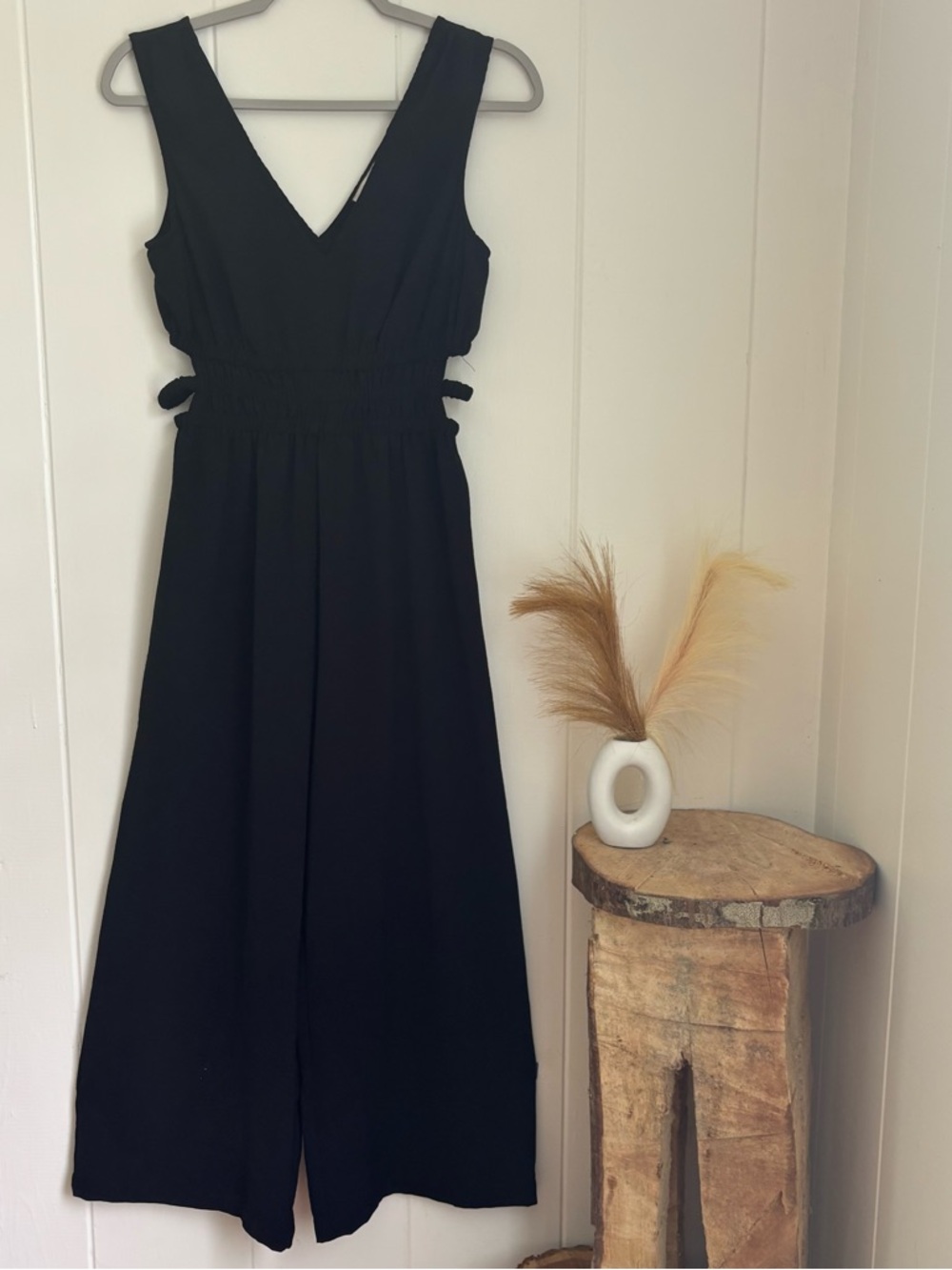 Inspired Hearts Black V-Neck Midi Dress with Smocked Waist